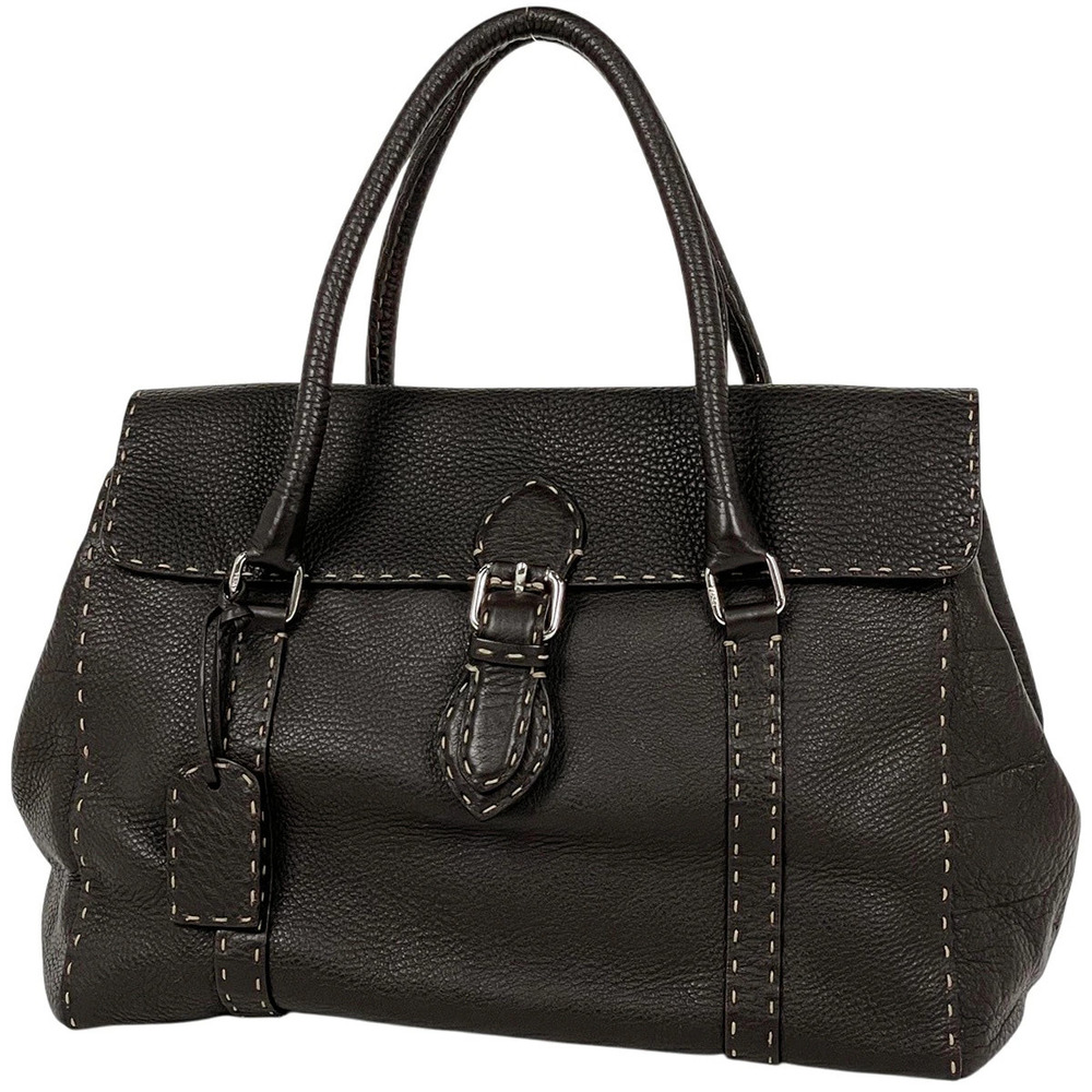 Fendi Selleria Linda handbag stitch tote bag leather brown